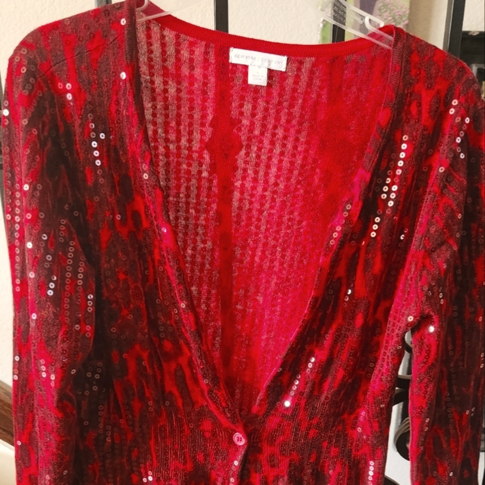 Red Long Sleeve Sequin Cardigan - NEVER WORN